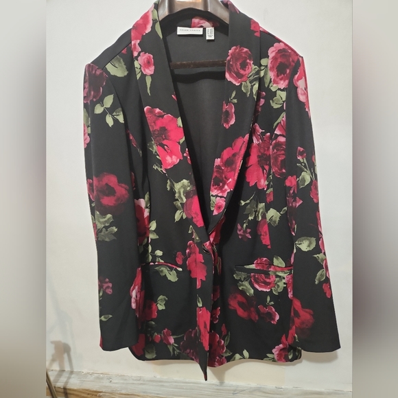 Susan Graver Women's One button Floral black suit blazer size 2XP - Picture 1 of 12